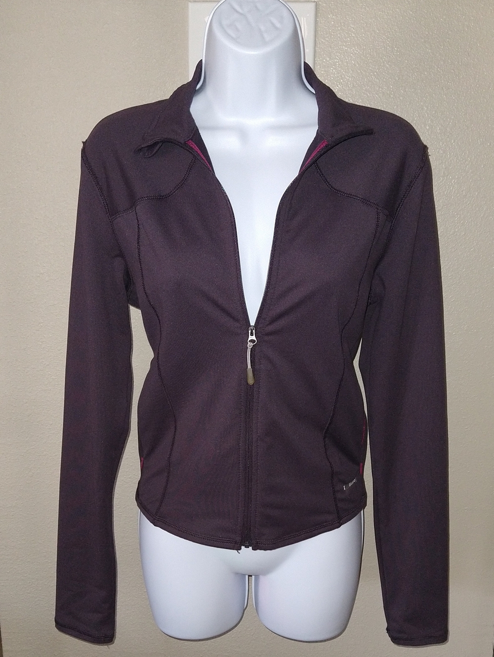 Eggplant Utility Jacket with Pink Accents And Zip Front Pockets